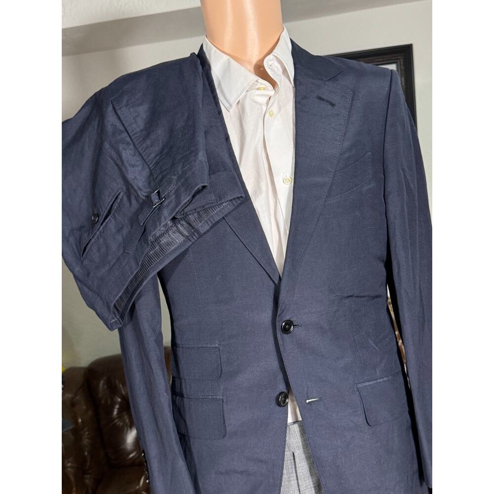 Tom Ford Navy Blue Linen Silk 2Pc Suit 38R US Notch Lapel 32x28.5 Pants O'connor